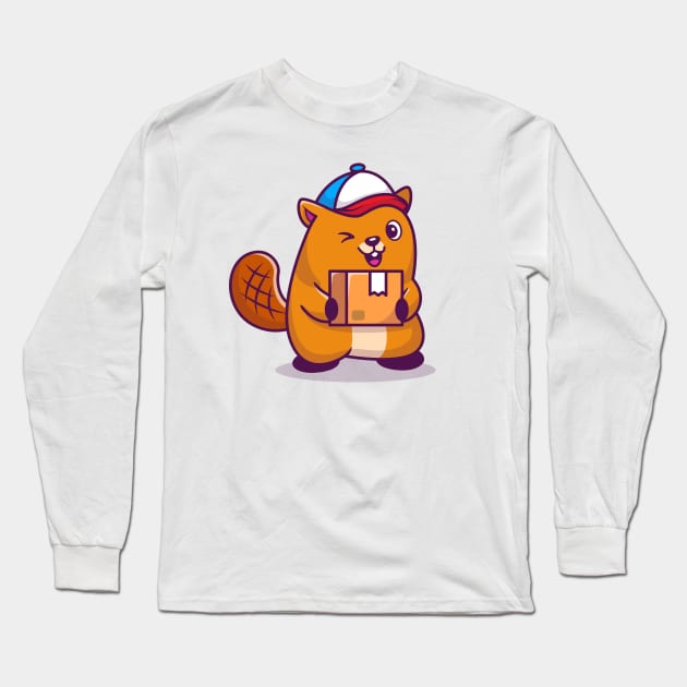 Cute Beaver Shipping Package Long Sleeve T-Shirt by Catalyst Labs